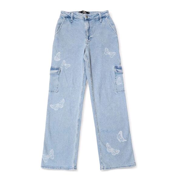 Hollister Ultra High Rise Dad Jeans Butterfly Print Light Wash Womens Size 26 - Picture 1 of 13